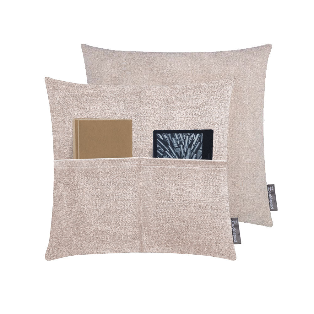 Kissen mit Tasche Cozy Home in Velour-Optik - Beige - Bookiepad, Taschenkissen, Bücherkissen, Lesekissen