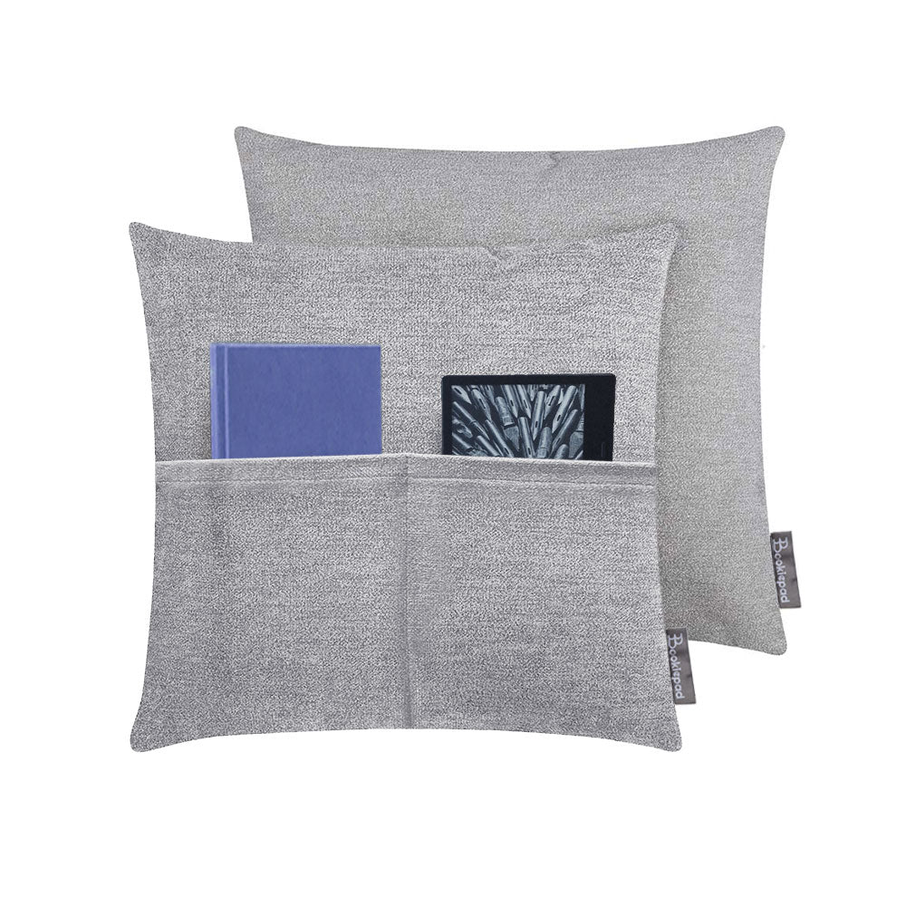 Kissen mit Tasche Cozy Home in Velour-Optik - Grau - Bookiepad, Taschenkissen, Bücherkissen, Lesekissen