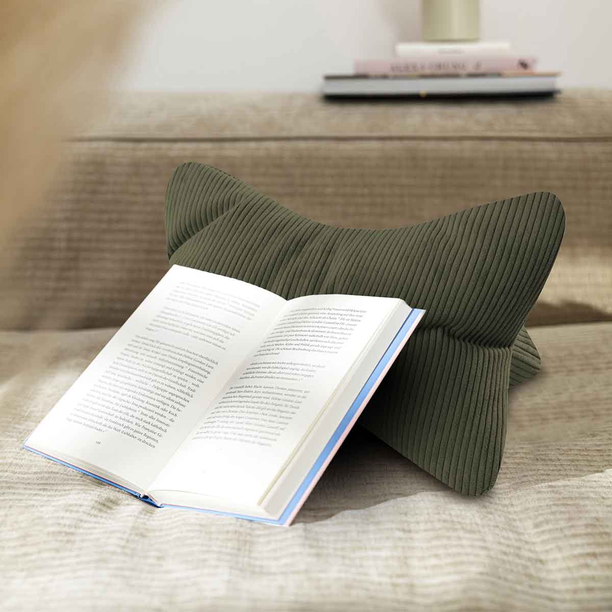 Leseknochen Inga in Cord-Optik - Gelb - Bookiepad, reading, cozy, Lesekissen, Couch, Sofa, Knochen