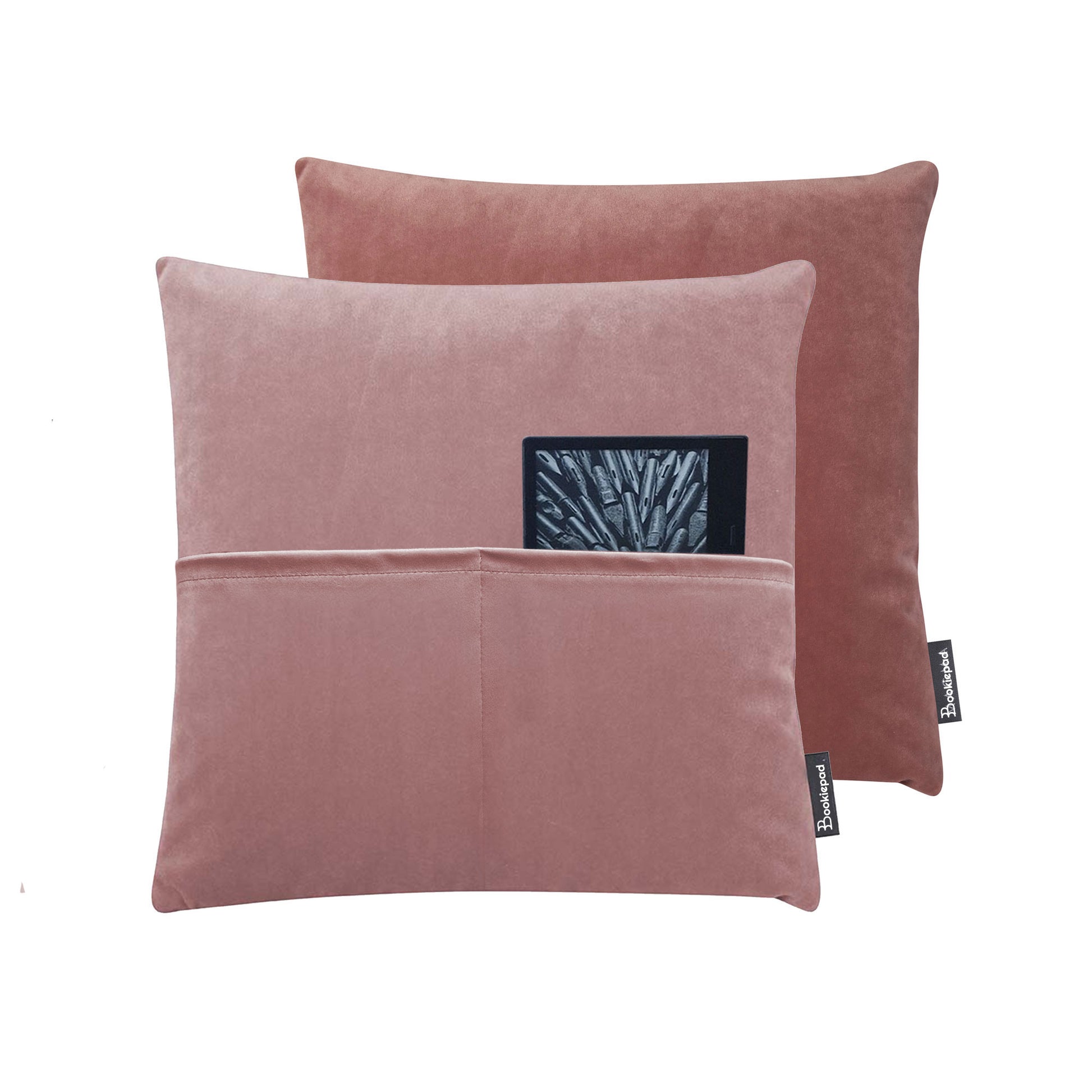 Kissen mit Tasche Cozy Samt in - Rose - Bookiepad, Taschenkissen, Bücherkissen, Lesekissen