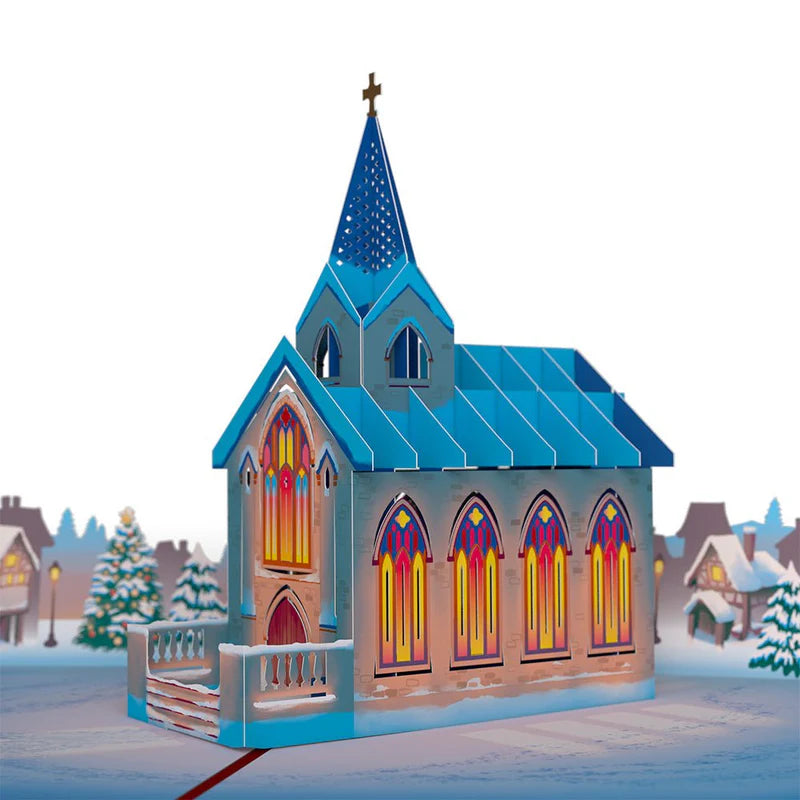 Weihnachts- Weihnachtskapelle mit Buntglass 3D Pop-Up Karte