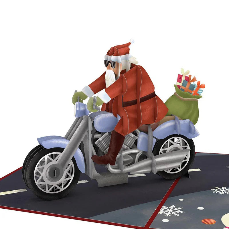 Weihnachtsmann-Biker 3D Pop-Up Karte